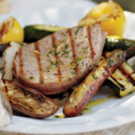 Plate of Grilled Tuna on an outdoor table.