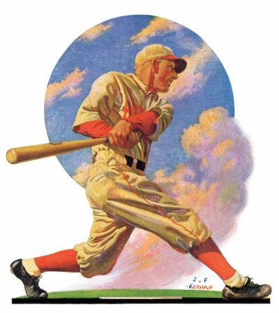Baseball batter in mid-swing