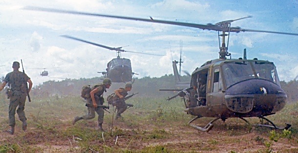 U.S. Marines approaching helicopters in Vietnam