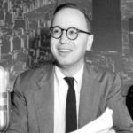 Arthur Schlesinger, Jr. at a microphone