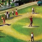 Family playing baseball in a field