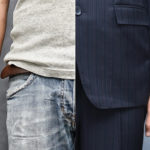 Man wearing a split suit and t-shirt