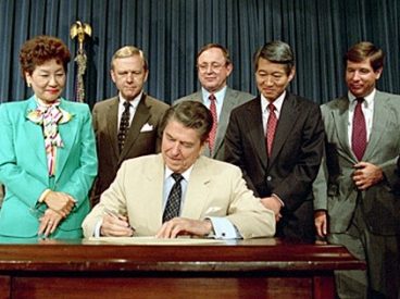 President Ronald Reagan signing the Civil Rights Act of 1988