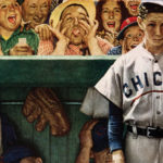 Chicago Cub player standing in the dugout awaiting his turn at bat while the audience jeers him.