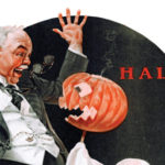 Man being scared by a child holding a Jack O'Lantern