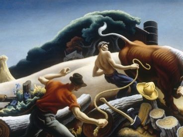 Painting depicting workers in a field