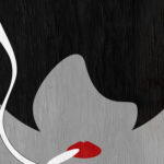 Woman in lipstick smoking a cigarette