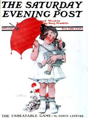 Little girl with a parasol and her doll