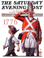 Colonial boy marching past British soldier