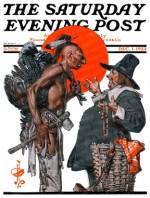 Pilgrim tries to trade baubles w/Indian for turkey