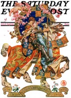 Medieval knight and maiden on armored horse