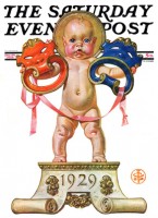 Baby New Year with tragedy/comedy masks