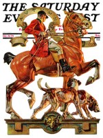 Fox hunter on horse with dogs