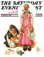 Man acts as dress dummy while wife pins hem