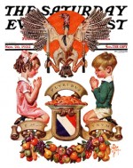 Thanksgiving crest (praying children, plucked turkey)