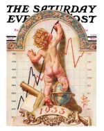 Baby New Year and financial chart, zodiac on arch
