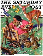 Artist in field surrounded by animals