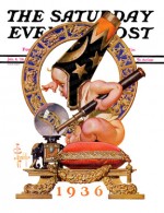 Baby New Year gazing at crystal ball, zodiac in circle