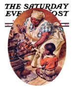 Cook basting Thanksgiving turkey, boy looks on