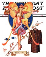 Woman emerges like butterfly; winter to spring garb