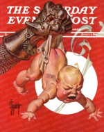 Baby New Year held by armor covered hand