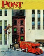 Moving van outside old apartment building