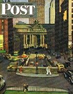 People and parked cars in Pershing Square, New York City