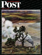 Landscape of steam engine along the Missouri River