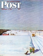 Rural children wait for the school bus in the snow