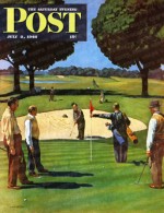 Golfer in sand trap, shooting for green