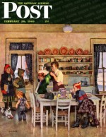 Mom getting children off to school in winter