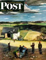 Children flying kites in farm field