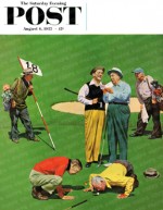 Golfer waiting for putt to drop in hole