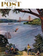 Boys swinging from tree, San Francisco bay