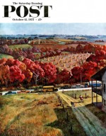 Child running down country road to catch school bus