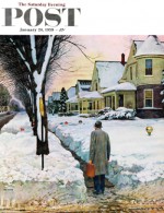 Man on sidewalk nears boys with snowballs