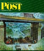 Convertibles under bridge during rain