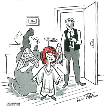 cartoon angel, "Hasn't her teacher got her playing a little out of character?"  December 11, 1948