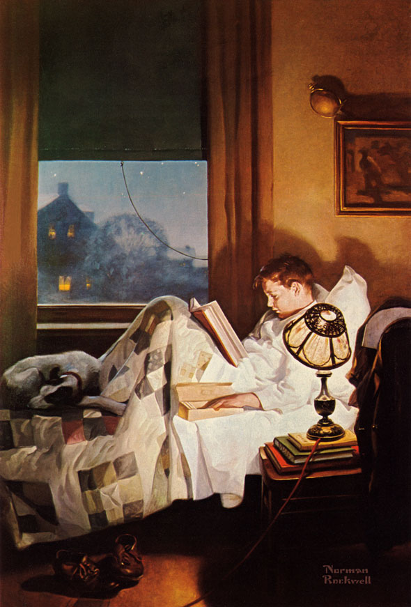 And Every Lad May Be Aladdin (Crackers in Bed) Edison Mazda advertisement, 1920 Norman Rockwell