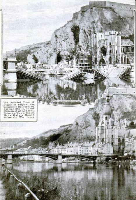 Dinant, Belgium before and after it was destroyed by the Germans.