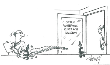 germ warfare cartoon from The Saturday Evening Post October 1985 issue