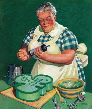 woman making shamrock cake