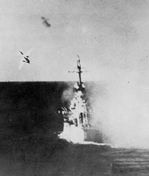 USS_Columbia_attacked_by_kamikaze