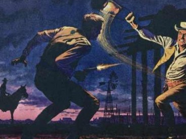 Two cowboys in a fight.