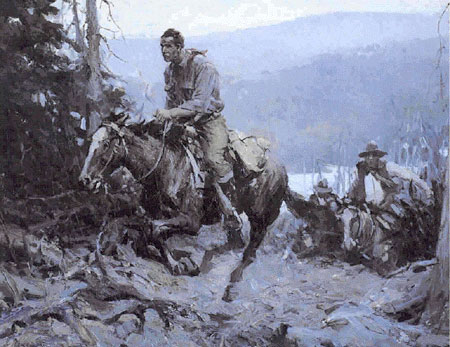 From his governor’s office in Texas, former President George W. Bush brought to the Oval Office a favorite painting of his: a Western scene called A Charge to Keep by W.H.D Koerner. The illustration first appeared in The Saturday Evening Post in 1916 to depict a short story called “The Slipper Tongue.”