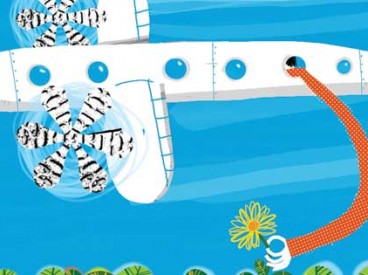 drawing of an airplane and a long armed passenger picking a flower from the ground. Source: Shutterstock.com