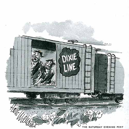 “Let’s get off, Willie. If we go any farther South, they’ll think we’re beatnik pickets.” from July 3, 1965