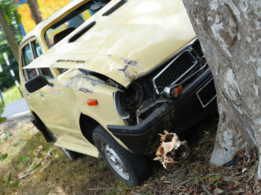 car_wreck Car that has crashed into a tree.