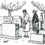A woman speaks to her friend while staring at her husband's grave.