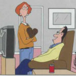 A woman speaks to her husband.